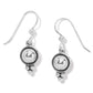 Brighton drop earrings with silver-plated round bead centers and small triple bead accents on a white background