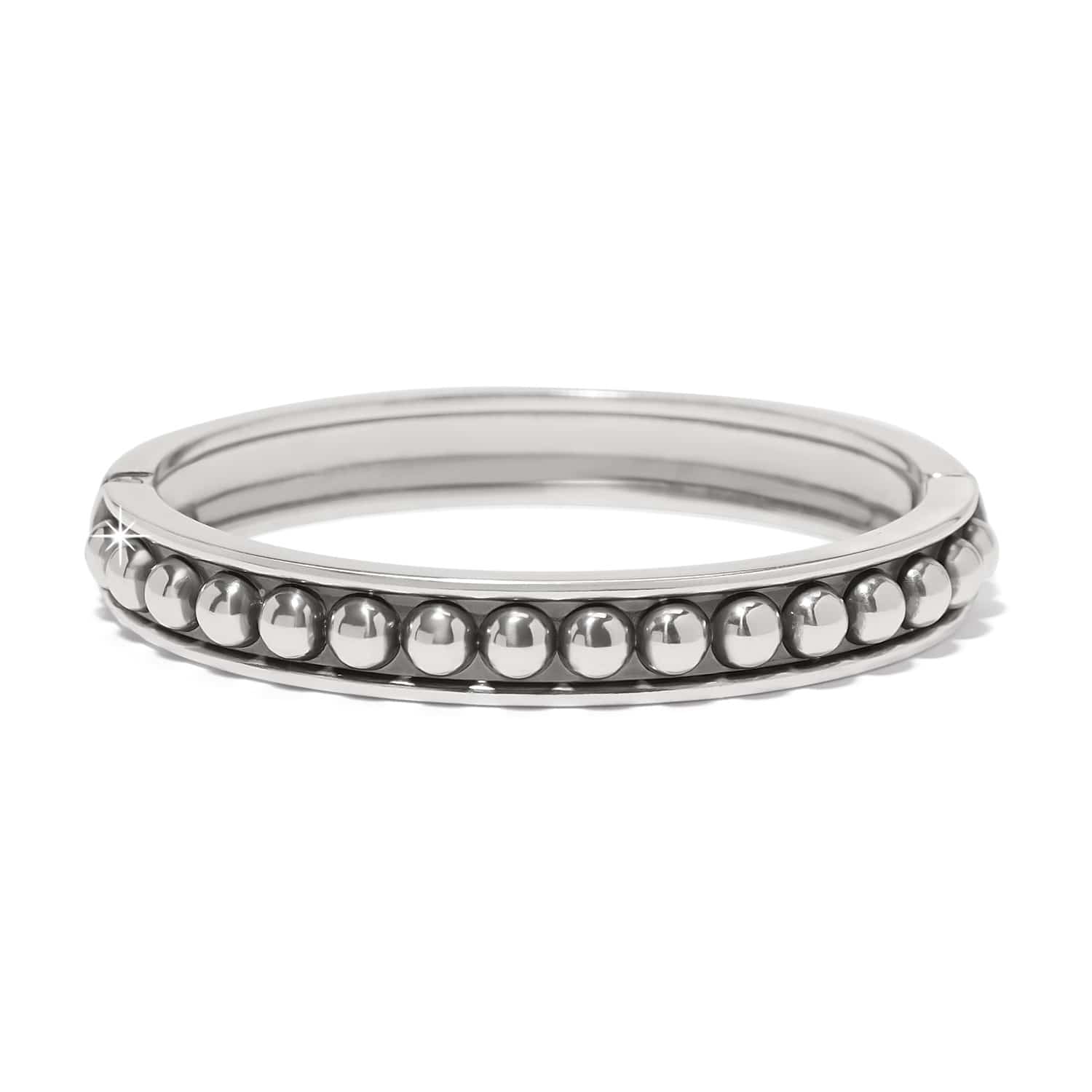 Brighton bangle bracelet with silver-plated beaded row detail and polished frame on a white background