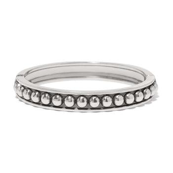 Brighton bangle bracelet with silver-plated beaded row detail and polished frame on a white background