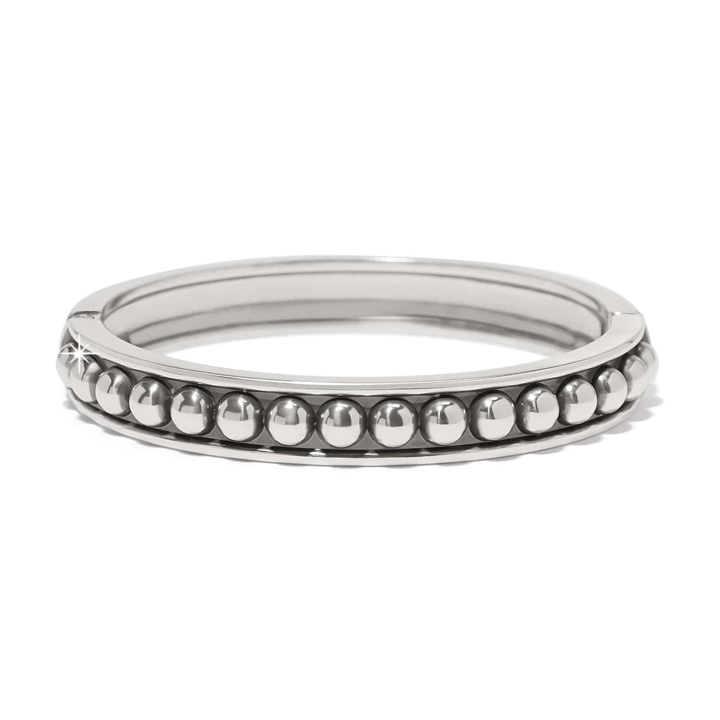 Brighton bangle bracelet with silver-plated beaded row detail and polished frame on a white background