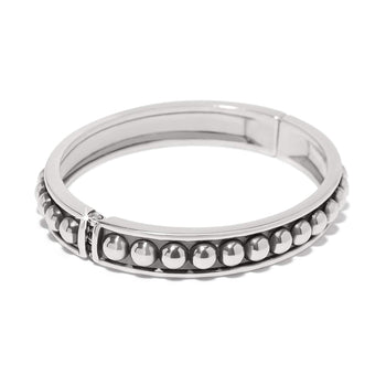 Brighton hinged bangle bracelet with silver-plated beaded row detail and polished band on a white background