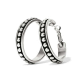 Brighton hoop earrings with silver-plated beaded design and hinged closures on a white background