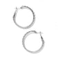 Brighton silver-plated hoop earrings with beaded outer edge detail and hinged posts on a white background