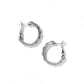 Brighton hoop earrings with silver-plated beaded outer edge and hinged closures shown from two angles on a white background