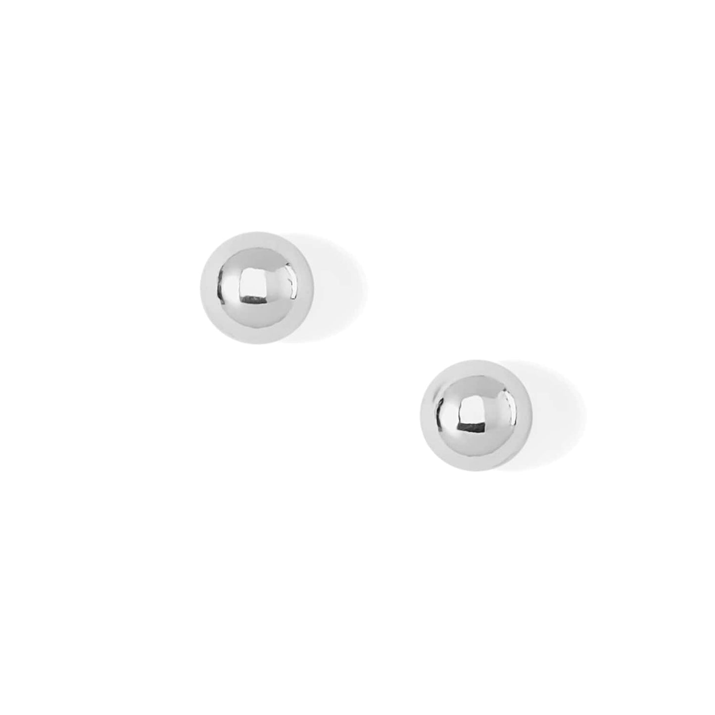 Brighton stud earrings with polished silver-plated dome design in a matched pair on a white background