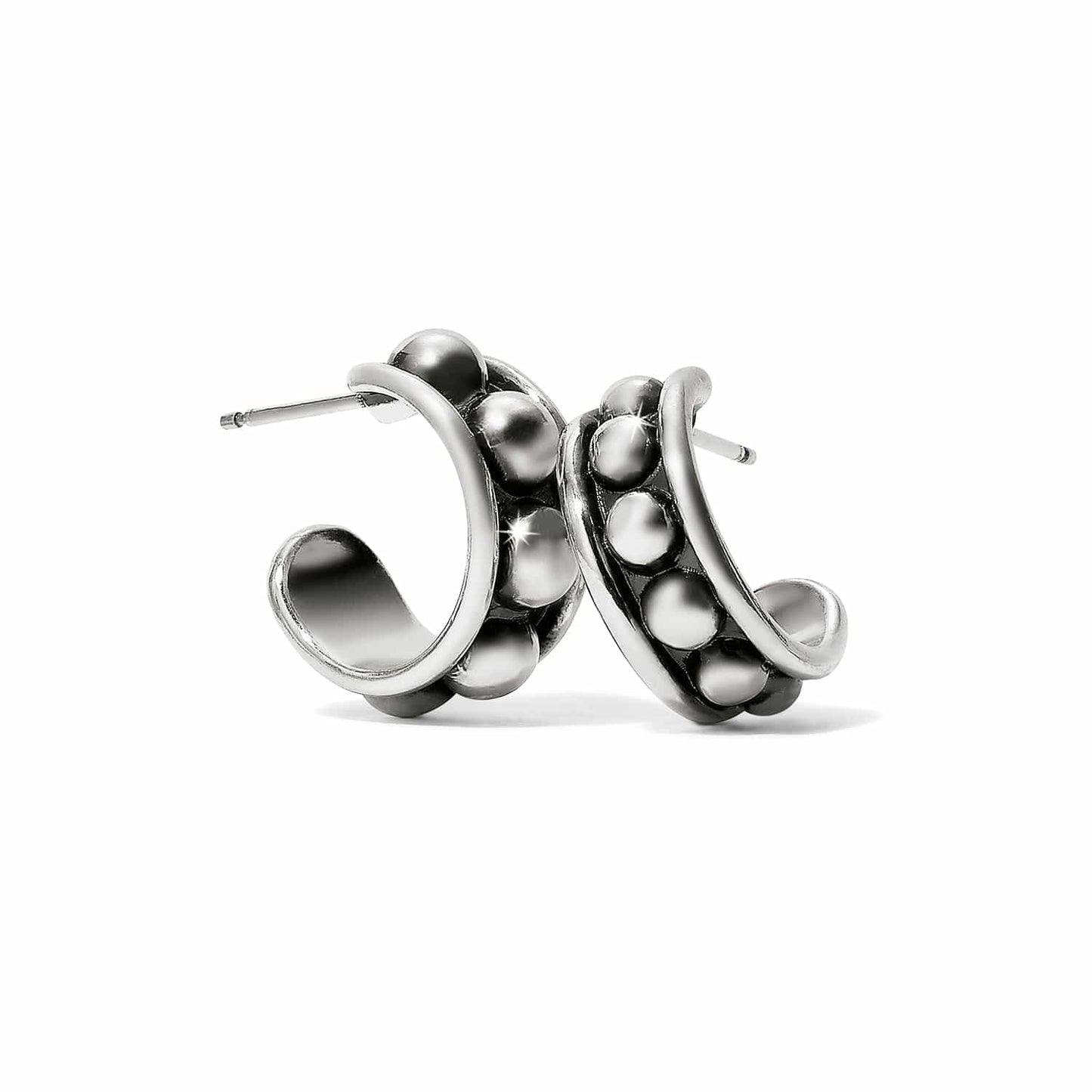 Brighton hoop earrings with silver-plated finish and raised beaded dot detailing along the band on a white background