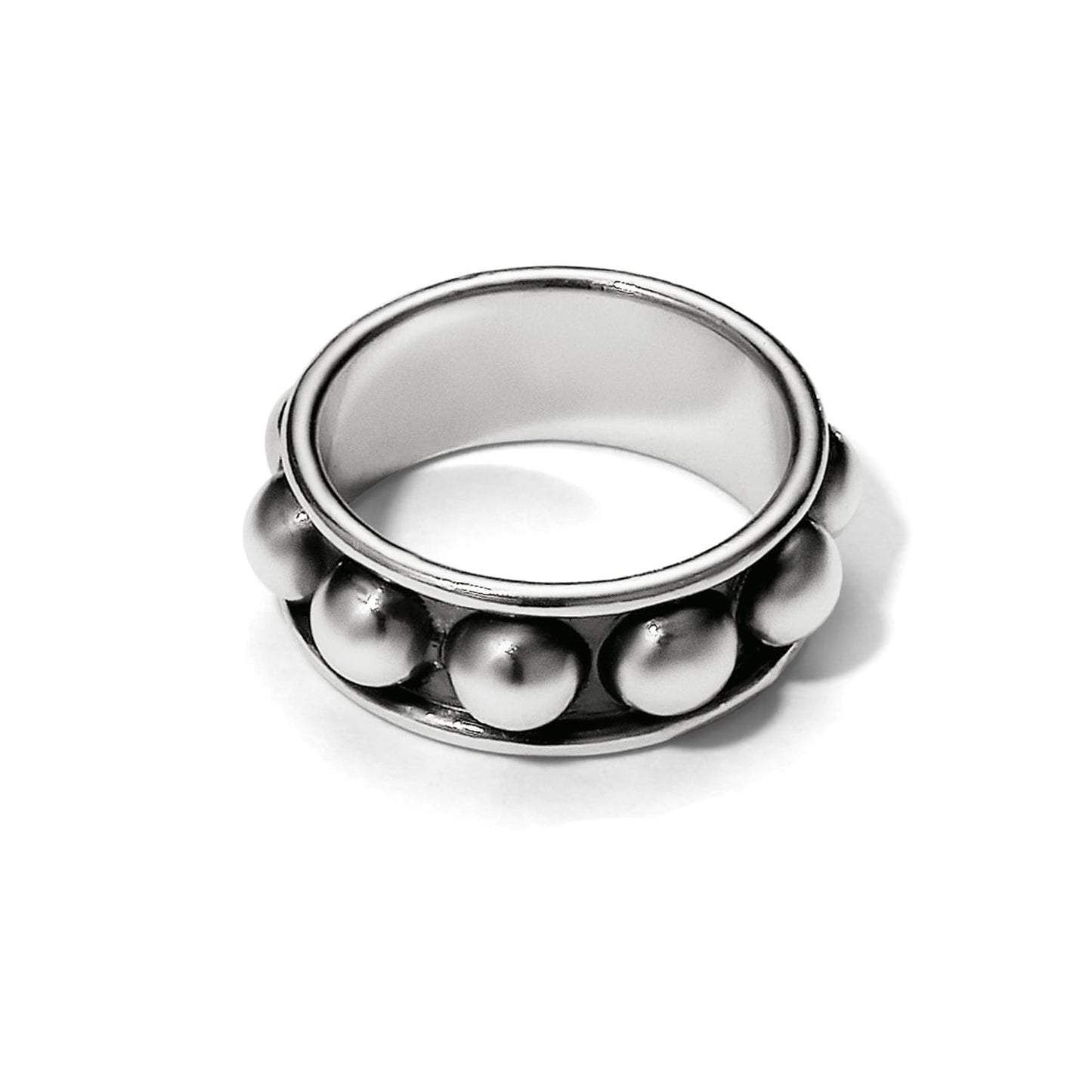 Brighton ring with silver-plated finish featuring a row of raised dome bead details on a white background