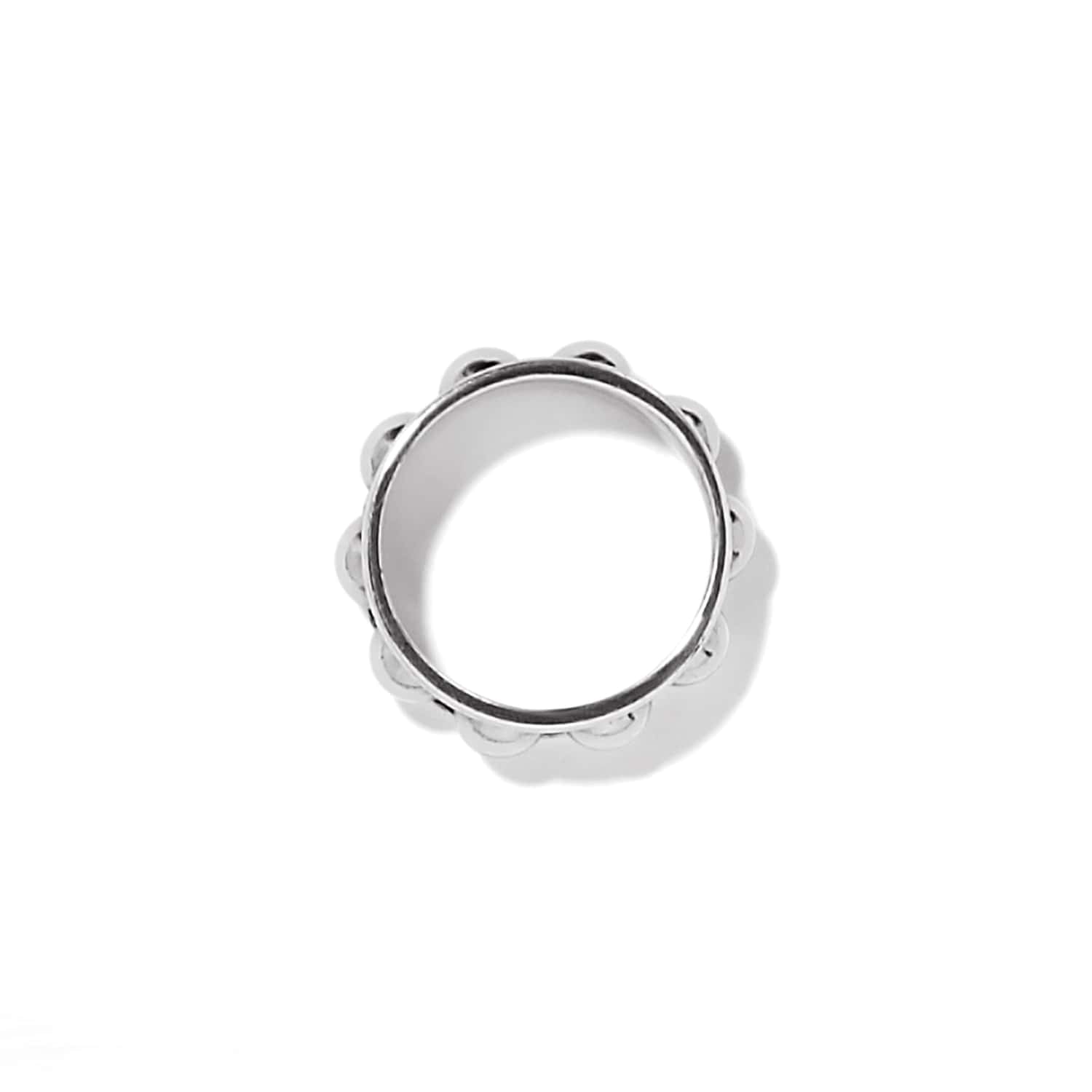 Brighton ring shown from the side with silver-plated scalloped bead edge detailing on a white background