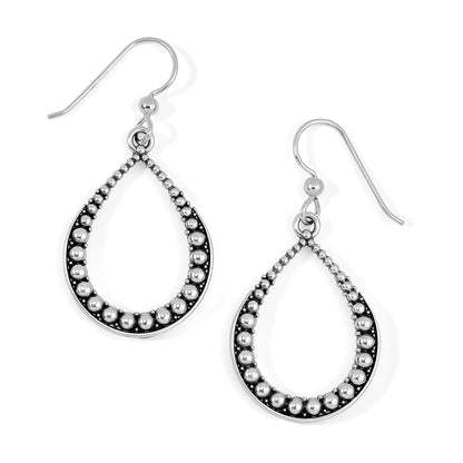 Brighton drop earrings with silver-plated beaded teardrop hoops and French wire hooks on a white background