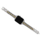 Brighton watch band with two-tone silver and gold beaded links attached to a square smartwatch on a white background