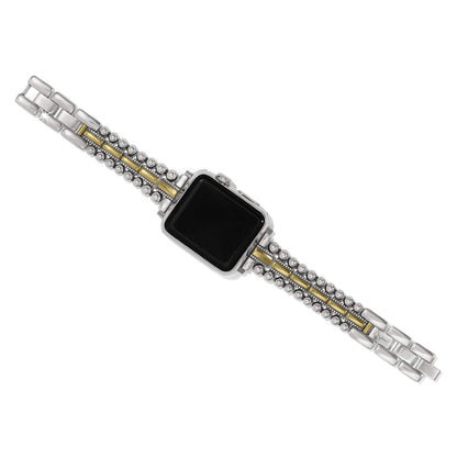 Brighton watch band with two-tone silver and gold beaded links attached to a square smartwatch on a white background