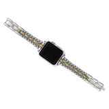 Brighton watch band with two-tone silver and gold beaded links attached to a square smartwatch on a white background