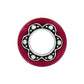 Brighton charm with pink enamel exterior and silver-tone scalloped flower opening with beaded detail on a white background