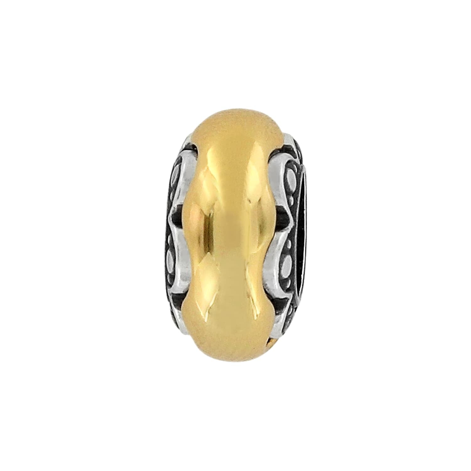 Brighton spacer charm with gold-tone center band and silver-tone scrollwork sides on a white background