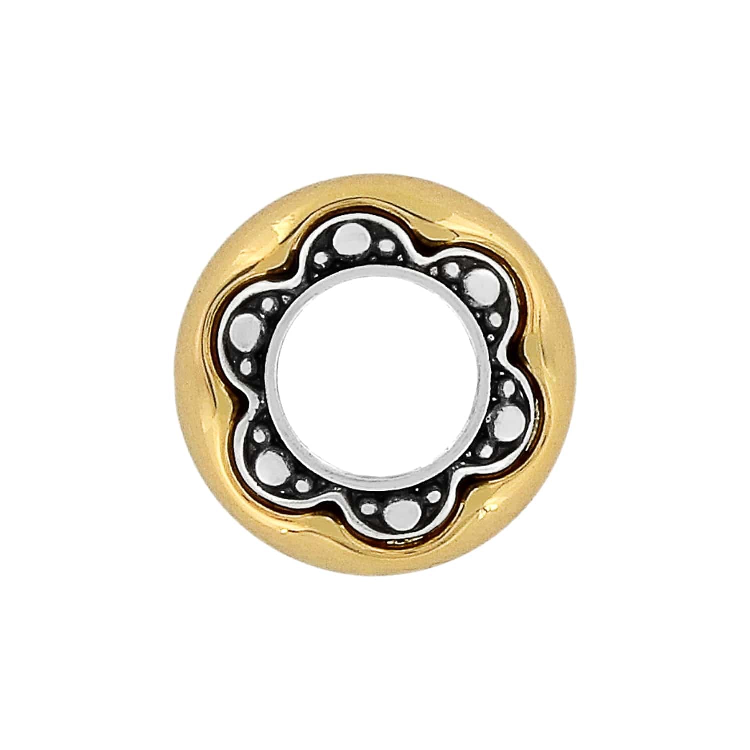 Brighton charm with gold-tone outer ring and silver-tone scalloped center with dotted detailing on a white background