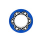 Brighton spacer charm with blue outer ring and silver-tone scalloped flower-shaped center with beaded detail on a white background