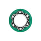 Brighton charm bead with green outer ring and silver-tone scalloped flower center with dot detailing on a white background