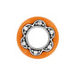 Brighton bead charm with orange enamel exterior and silver-tone scalloped flower center opening on a white background