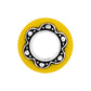 Brighton bead with yellow outer ring and silver-tone scalloped flower center with dotted detailing on a white background