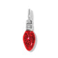 Brighton charm shaped like a red Christmas light bulb with swirl pattern and silver-tone base on a white background