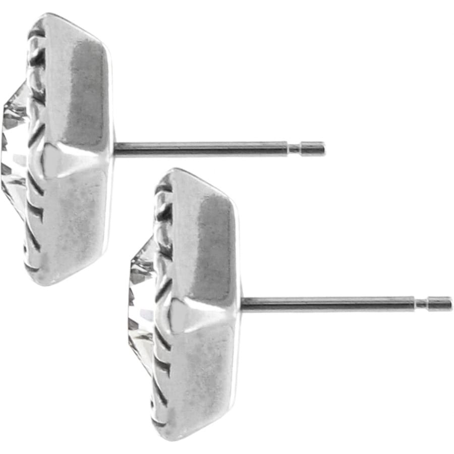 Brighton stud earrings shown from the back with silver-plated settings and post backings on a white background