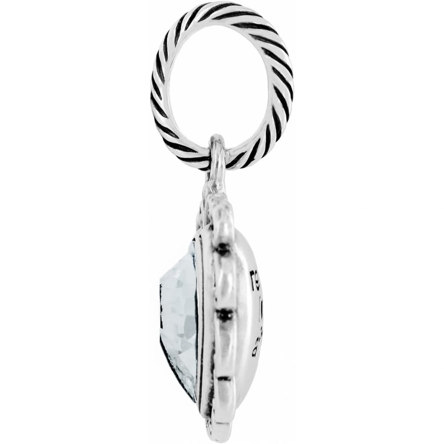 Brighton charm side view with silver-plated rope-textured loop and light blue faceted stone on a white background
