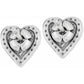 Brighton heart stud earrings with silver-plated floral center and beaded border detailing on a white background