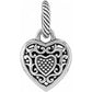 Brighton heart charm pendant with silver-plated filigree scrollwork and beaded center heart detail on a white background