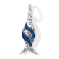 Brighton fish charm with blue enamel wave design, silver-plated finish, and crystal accent on a white background