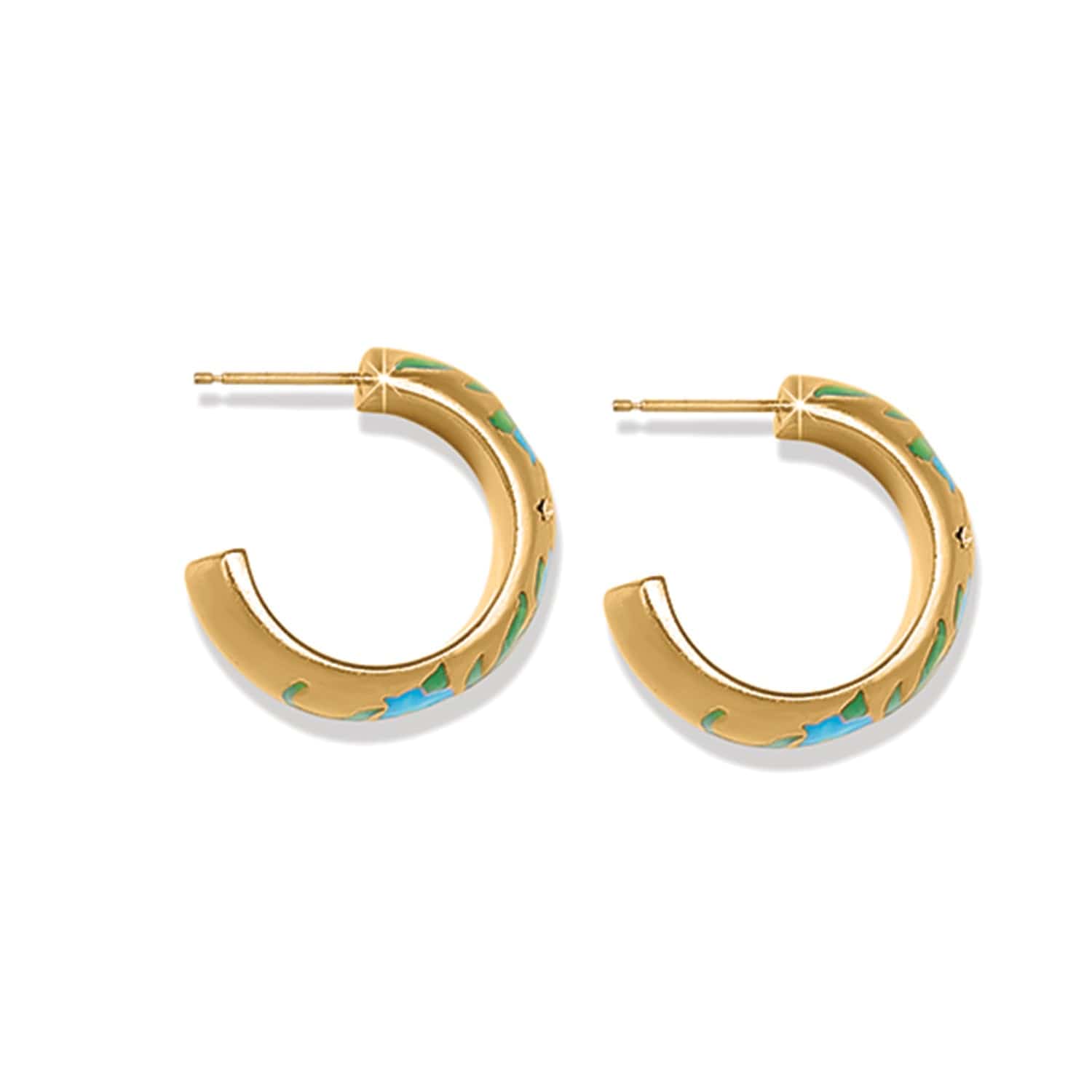 Reverie Flower Hoop Earrings gold-blue 2