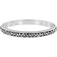 Brighton hinged bangle bracelet with silver-plated scroll filigree design and black enamel accents on a white background