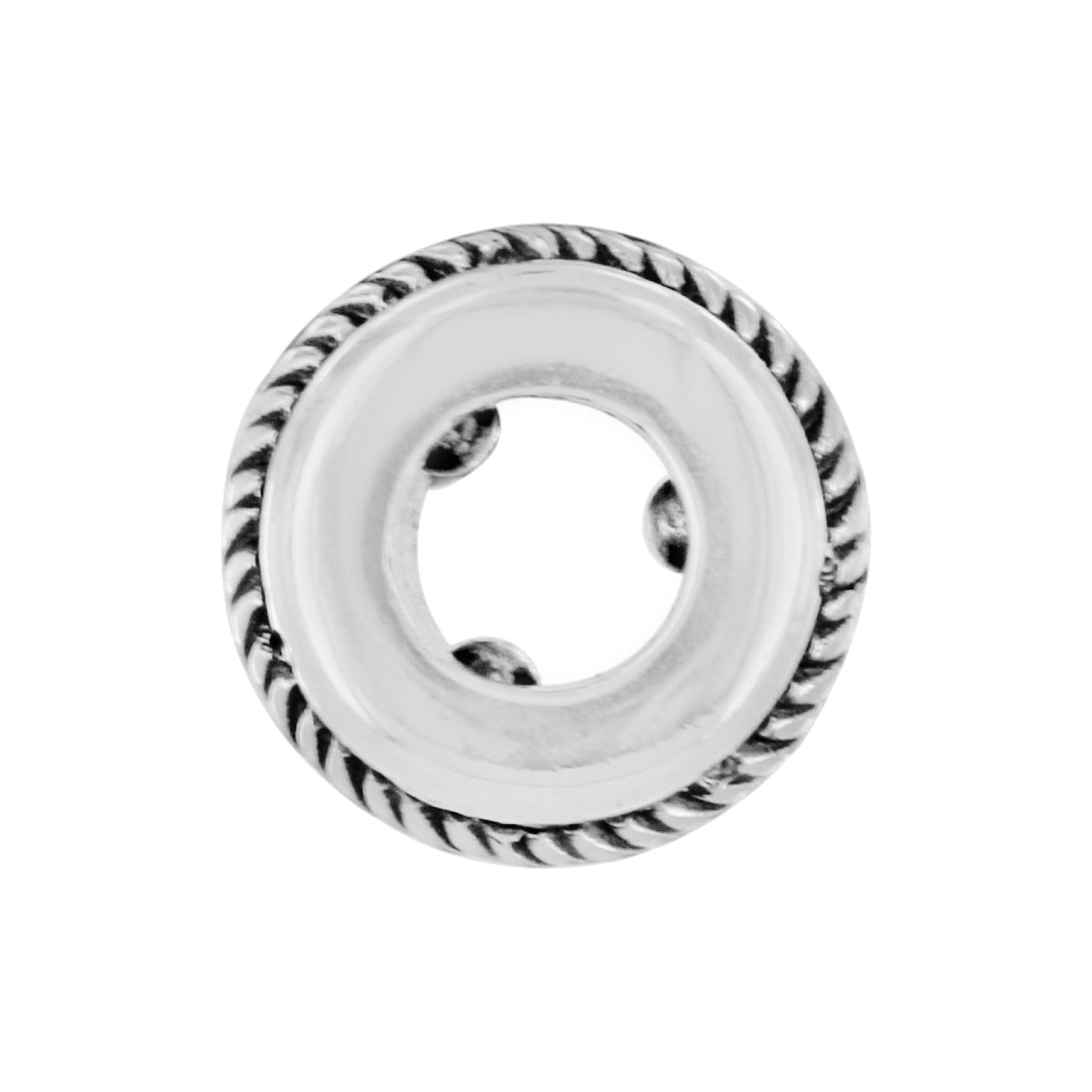 Brighton charm with silver-plated rope-textured border and open circular center shown from the front on a white background