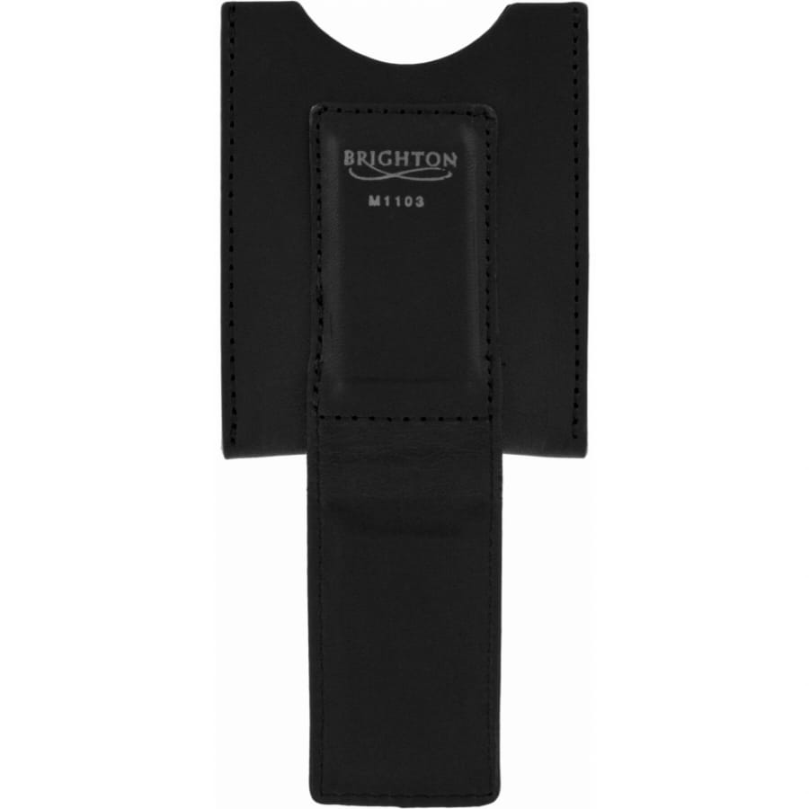 Brighton black leather pouch with logo-stamped center panel and flap closure on a white background