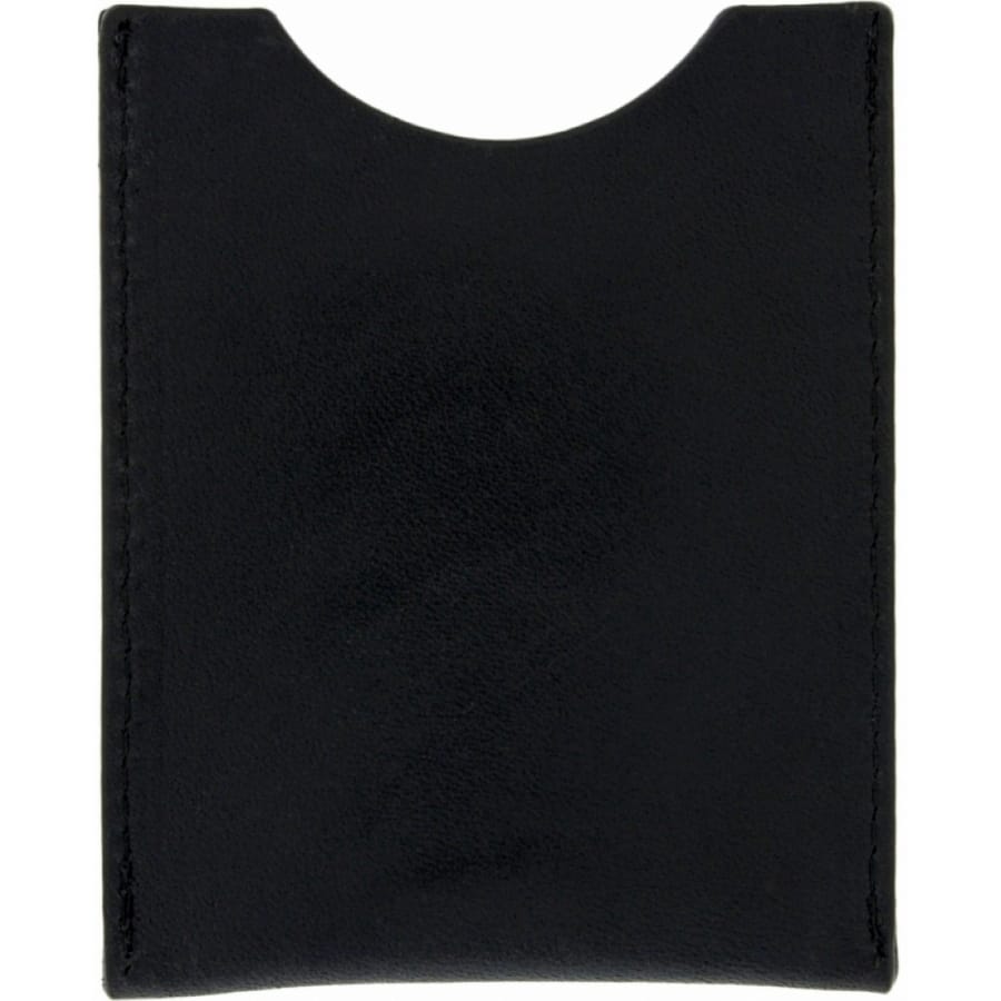 Brighton black leather card holder with curved top opening and visible stitched edges on a white background