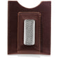 Brighton brown leather money clip wallet with silver-tone textured woven magnetic clip on a white background