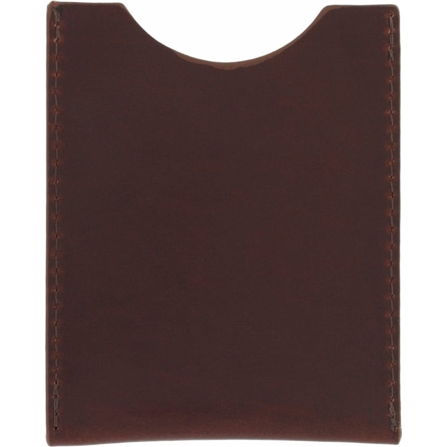 Brighton brown leather card holder with visible edge stitching and curved top opening on a white background