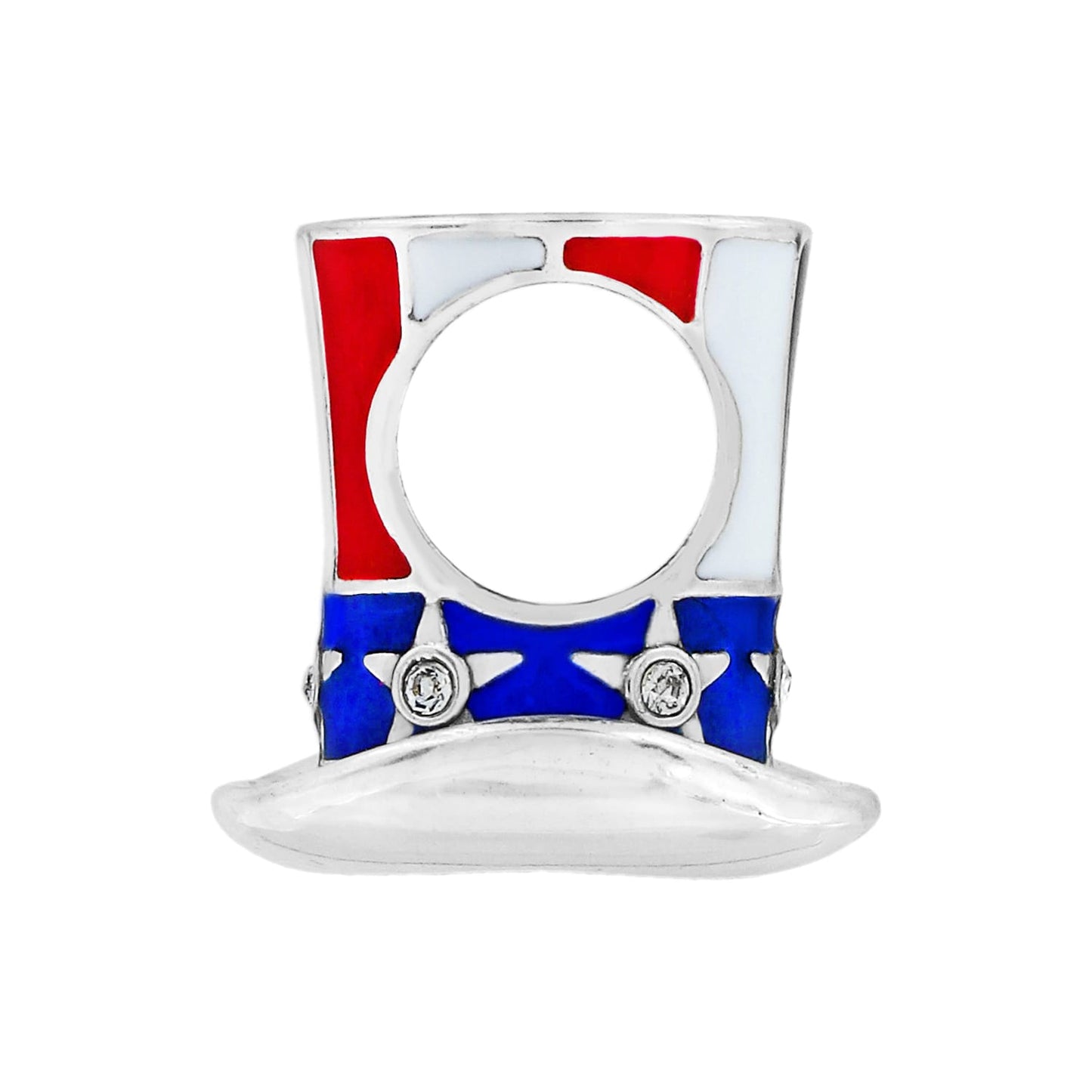 Brighton patriotic top hat charm with red, white, and blue enamel, star accents, and crystals on a white background