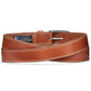 Brighton tan leather belt with contrast stitching detail and silver-tone rectangular buckle on a white background