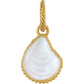 Brighton pendant with white oyster shell design and gold-plated rope bail and scalloped edging on a white background