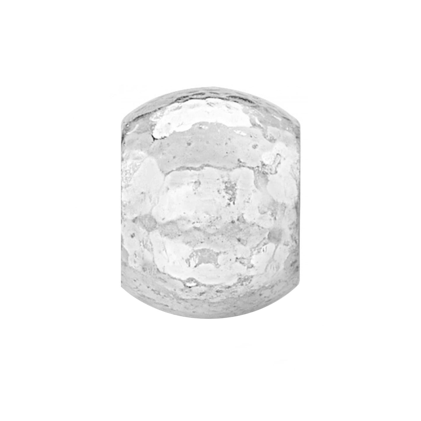 Brighton bead charm with hammered silver-plated finish and rounded barrel shape on a white background