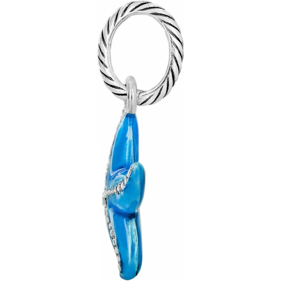 Brighton charm shown from the side with blue enamel starfish and silver-plated twisted ring on a white background