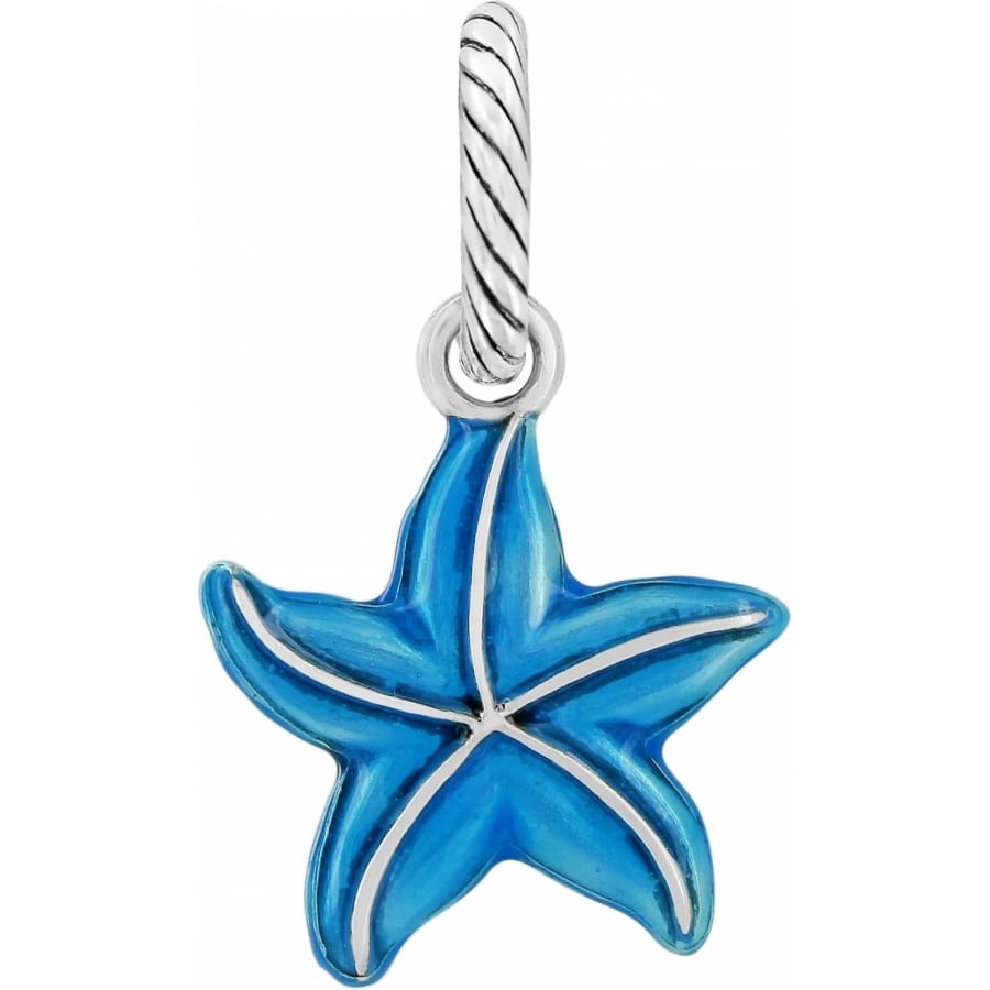 Brighton starfish charm in blue enamel with silver-plated rope bail and ridged accents on a white background