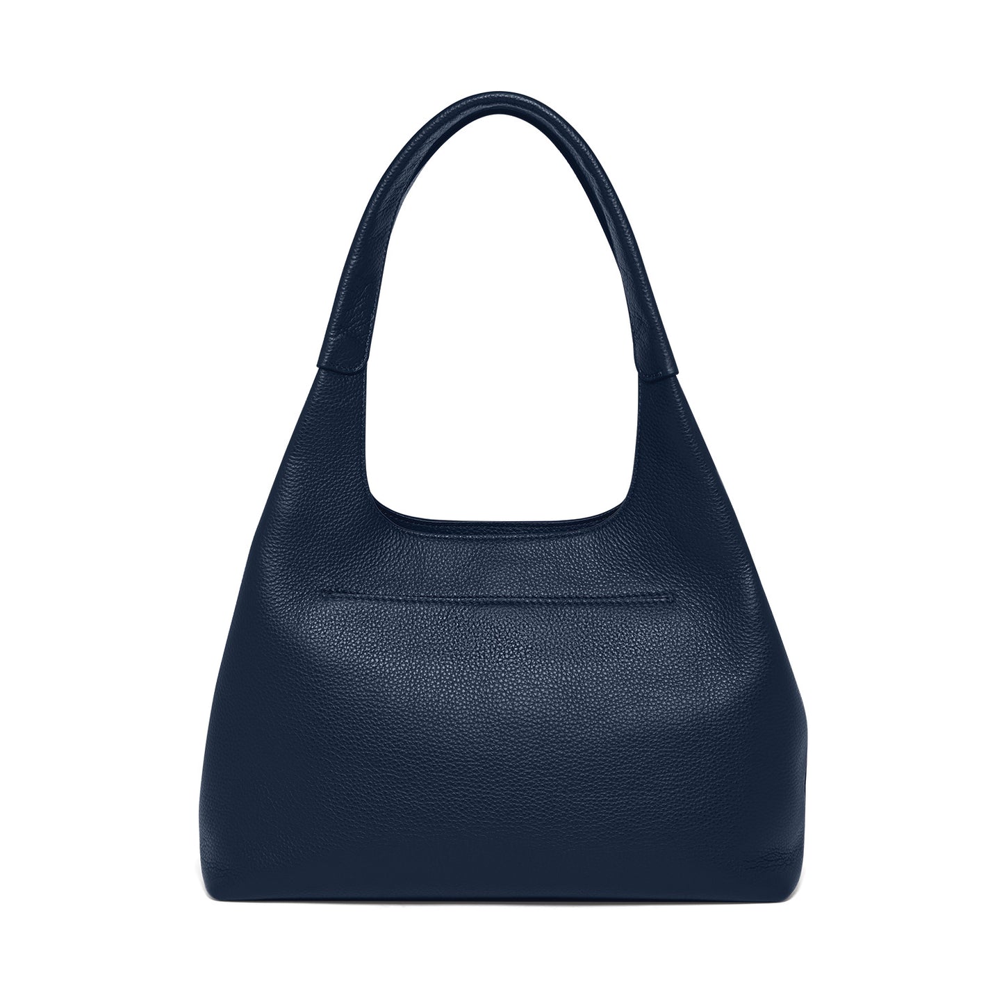 Brighton shoulder handbag in navy pebbled leather with single rounded top handle on a white background