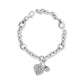 Brighton charm bracelet in silver-plated finish with ornate scroll heart and engraved heart charms on a white background