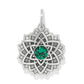 Brighton charm with silver-plated layered floral mandala design and green crystal center stone on a white background