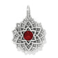 Brighton charm with silver-plated lotus design and red faceted crystal center on a white background