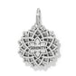 Brighton silver-plated lotus charm shown from the back with engraved Serenity inscription on a white background