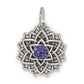 Brighton silver-plated lotus pendant charm with purple crystal center and openwork petal design on a white background