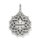 Brighton silver-plated lotus charm pendant with openwork mandala design and engraved Serenity center on a white background
