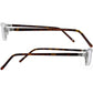 Brighton eyeglasses shown from both side views with tortoise temples and silver-tone scroll hinge accents on a white background